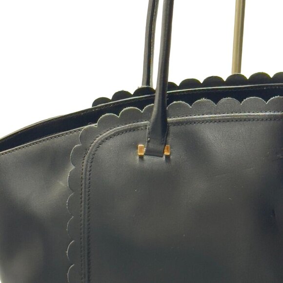 KATE SPADE New York Women's Black Leather Tote Bag Scalloped Straps - Picture 8 of 14
